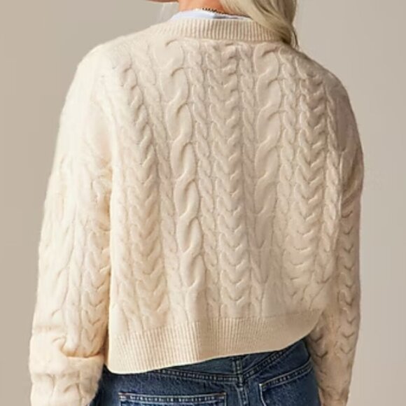 J. Crew Cashmere cropped cable-knit V-neck sweater Size Large - Picture 2 of 8